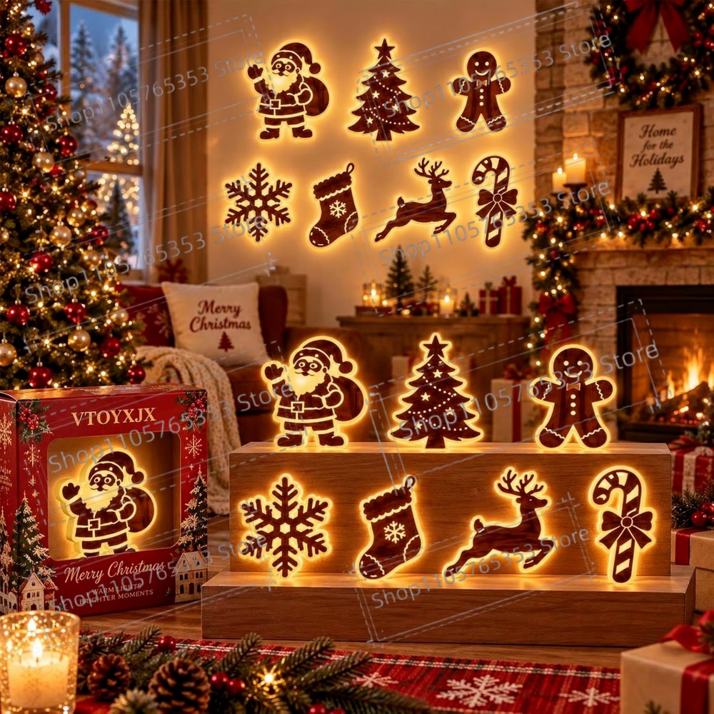 Wall Sticker - 2027 ของตกแต่งคริสต์มาสเรนเดียร์เรืองแสง ไฟ LED สติกเกอร์ติดผนังเรนเดียร์เรืองแสง ไฟประดับเทศกาลกลางแจ้ง