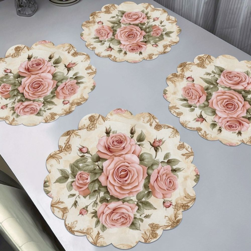Table Runner - แผ่นรองจานผ้าลินินพิมพ์ลาย ขอบลูกไม้ แผ่นรองโต๊ะอาหาร ทนความร้อน อุปกรณ์ครัวสไตล์โมเดิร์น แผ่นรองโต๊ะสำหรับบ้านและร้านอาหาร