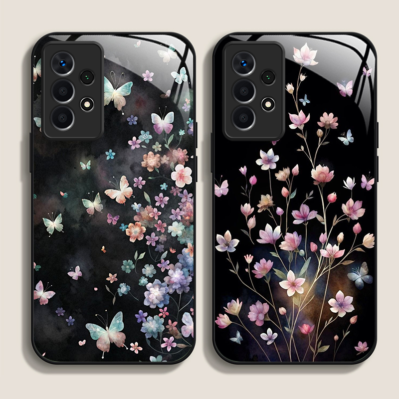 Vase Decor - เคสโทรศัพท์มือถือลายดอกไม้สไตล์วินเทจ ลายผีเสื้อ กระจกนิรภัย สำหรับ Samsung Galaxy