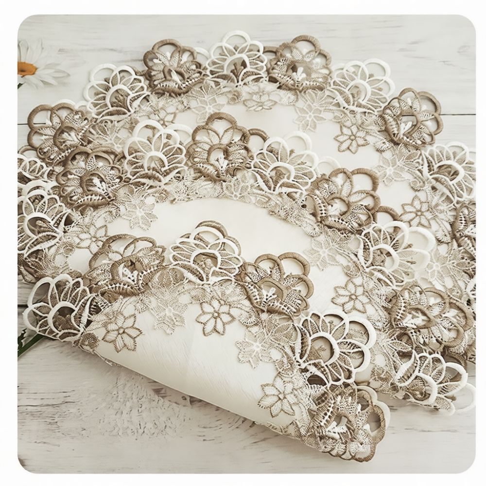 Table Runner - แผ่นรองจานลูกไม้ทรงกลมสุดประณีต แผ่นรองโต๊ะปักลาย แผ่นรองแก้วผ้าตกแต่ง ของตกแต่งโต๊ะกาแฟและห้องอาหารสไตล์มินิมอล